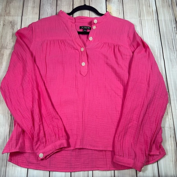 J. Crew Black Label Hot Pink 3/4 Button Gauze Top. Size Large. - Picture 4 of 7
